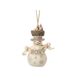 Jim Shore White Woodland 2025 Snowman with Hat Hanging Ornament