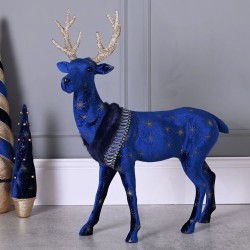 Christmas Celestial Blue and Gold Reindeer Large