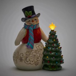 Jim Shore All is Merry and Bright Snowman with Vintage LED Tree