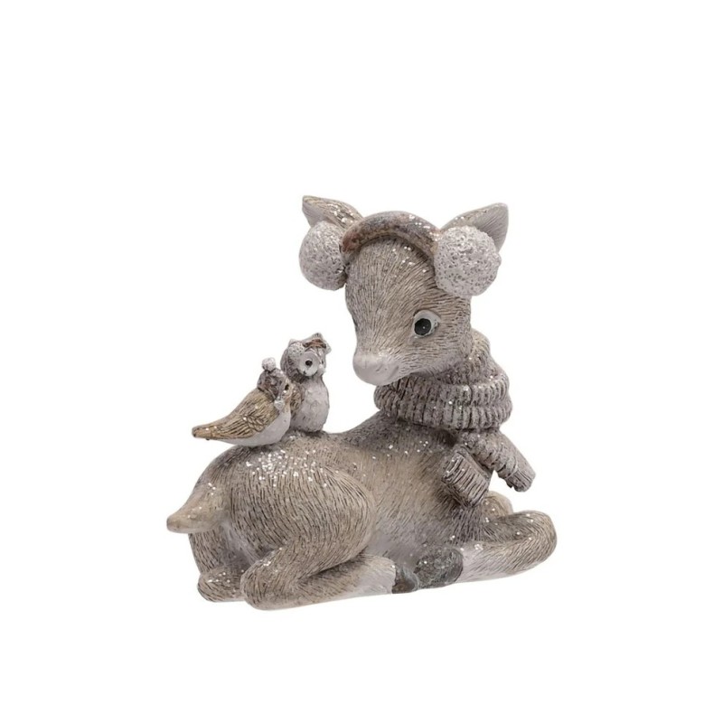 Christmas Reindeer Two Robins Figurine