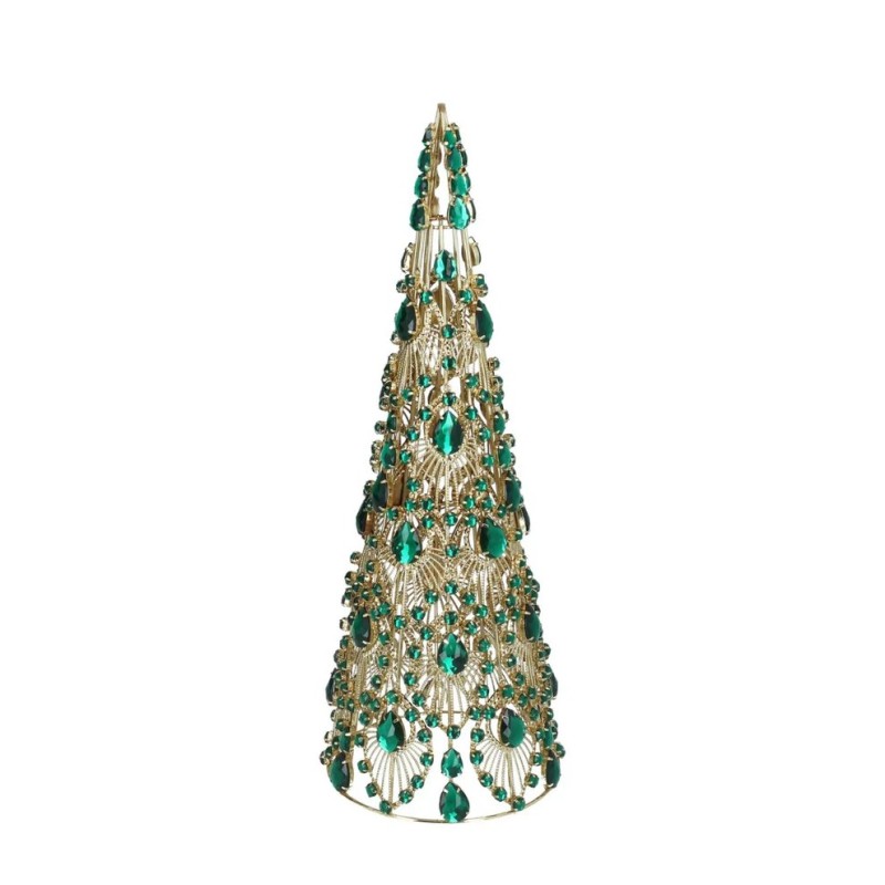 Gisela Graham Gold Christmas Tree with Green Jewel