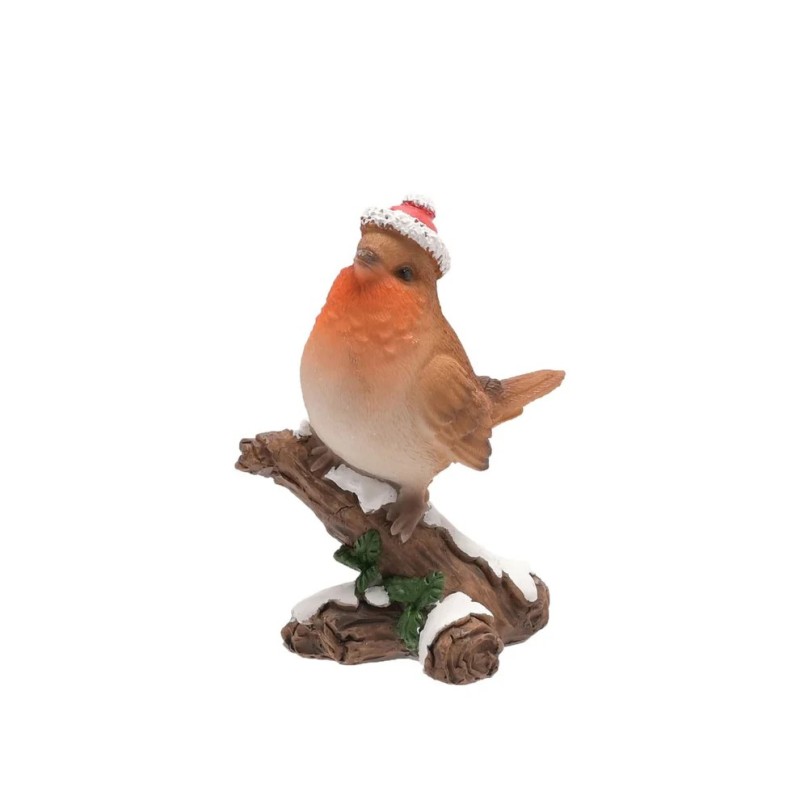 Christmas Robin Figurine on a Frosted Branch