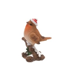 Christmas Robin Figurine on a Frosted Branch