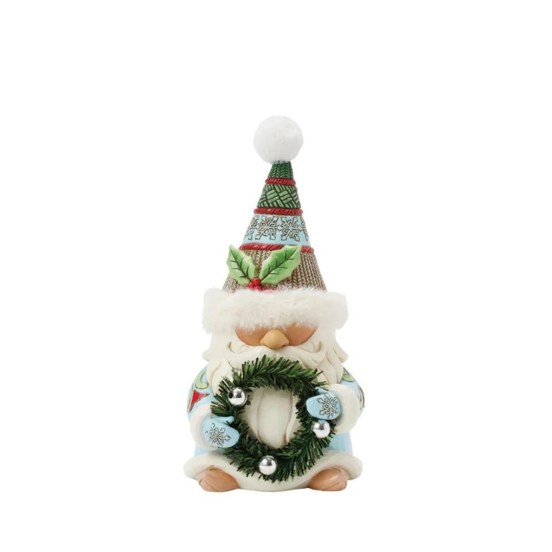Jim Shore Wreathed in Holiday Joy Gnome with Wreath Fur Trimmed Hat