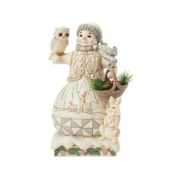 Jim Shore Winter's Gentle Gatherings White Woodland Snowman with Basket of Evergreen