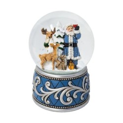 Blue Santa Forest Animals Snow Globe 15cm