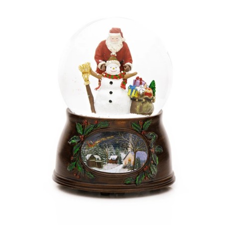 Santa Builds a Snowman Snow Globe 13 cm Musical Keepsake
