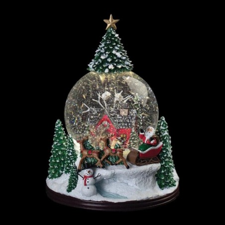 Light-Up Swirling Christmas Tree Village Snow Globe 23.5 cm Musical Festive Centrepiece