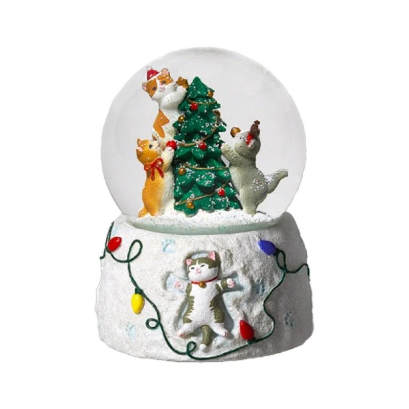 Cats Decorating Christmas Tree Snow Globe 14 cm Musical Treat