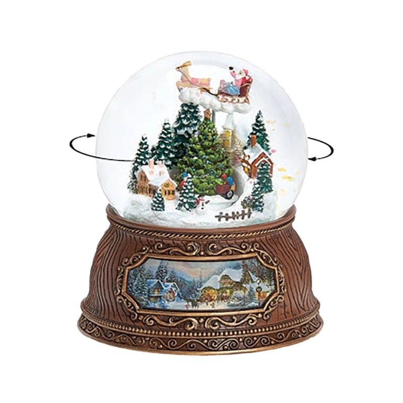Santa Flying Over Village Snow Globe 15 cm Musical Keepsake