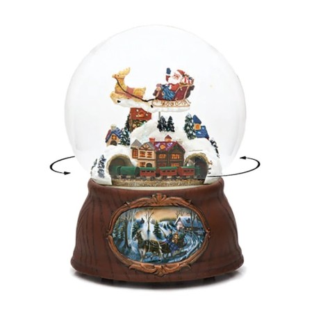 Large Santa Sleigh Train Village Snow Globe 18 cm Moving Musical Centrepiece