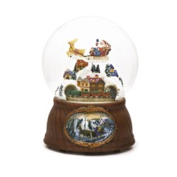 Large Santa Sleigh Train Village Snow Globe 18 cm Moving Musical Centrepiece