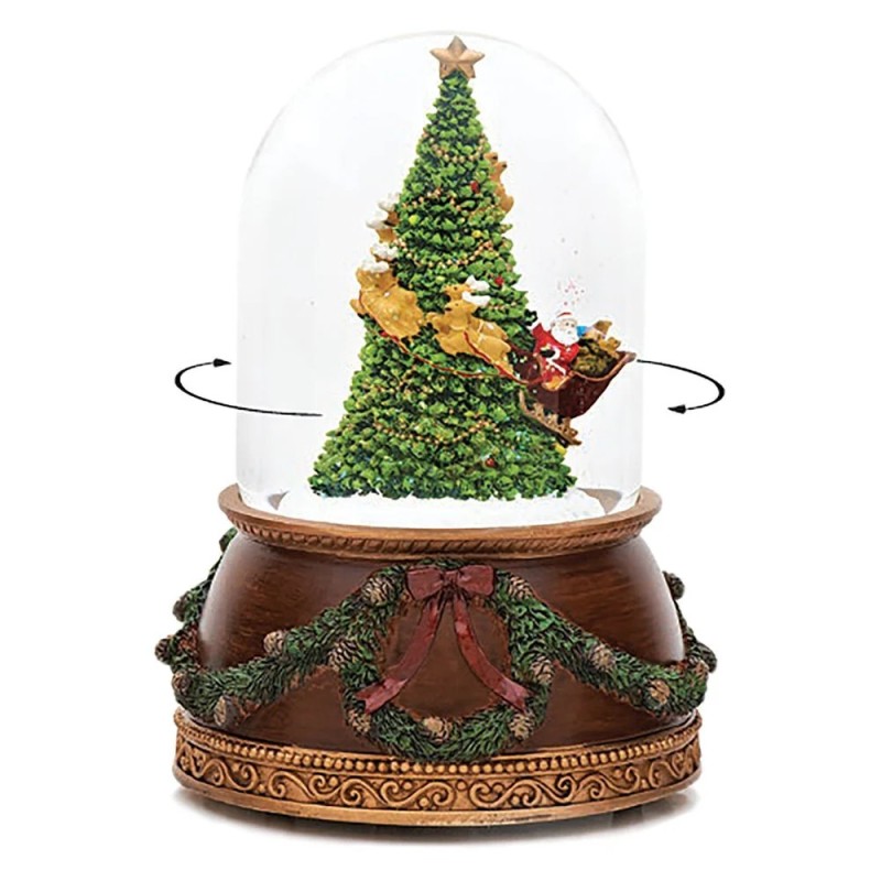 Santa Sleigh Circling Christmas Tree Snow Globe 21 cm Moving Musical Centrepiece