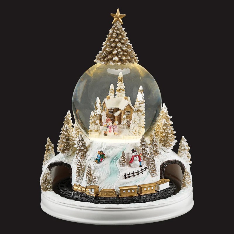Magical Light Up,Moving Musical Church Snow Globe with Rotating Train