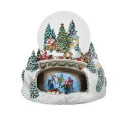 Santa Claus On Sleigh Winter Village Scene Snow Globe
