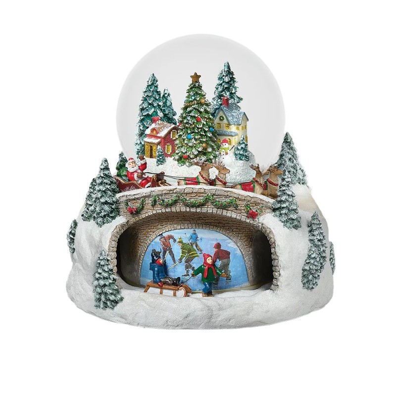 Santa Claus On Sleigh Winter Village Scene Snow Globe