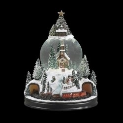 Lighted Musical Church Snow Globe with Rotating Train 11 Inches