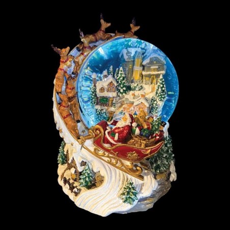 Santa in Sleigh Around Village Light-Up Snow Globe 21 cm Musical Centrepiece
