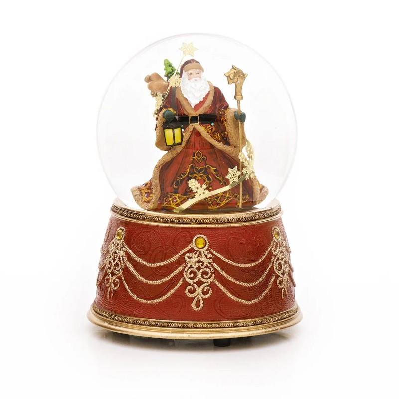 Red Gold Santa Claus Snow Globe 14 cm Musical Keepsake