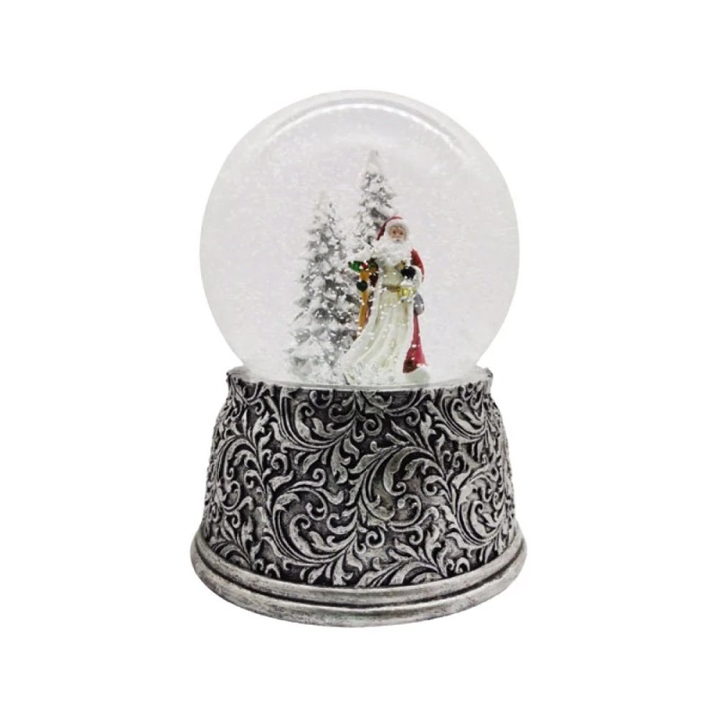 Santa in Snow with Silver Base Snow Globe 18 cm Musical Keepsake