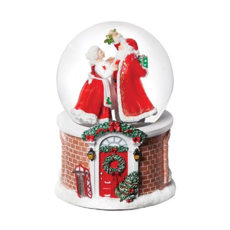 Santa Mrs Claus Under the Mistletoe Snow Globe 15 cm Musical Keepsake