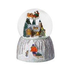 Santa Flying Over Cabin Child With Sledge Snow Globe 15 cm Musical Keepsake