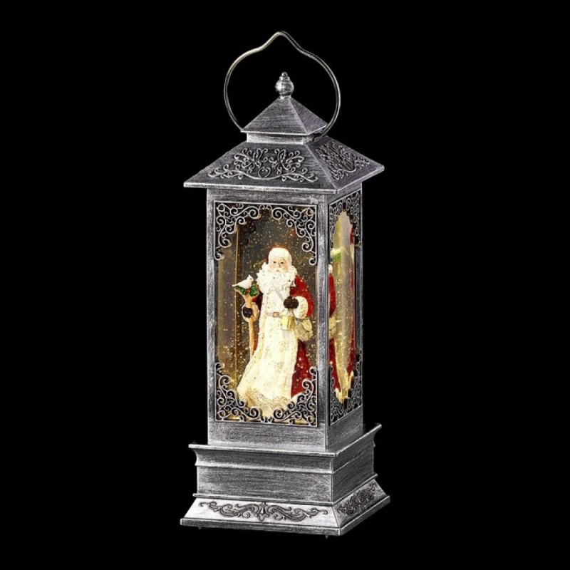 Silver Santa Claus Lantern Winter Spinner 28 cm Illuminated Centrepiece