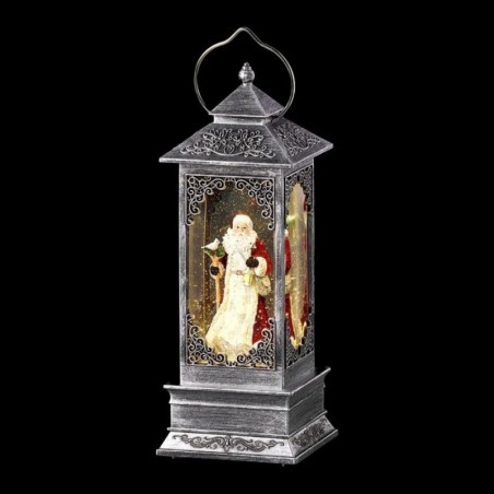 Silver Santa Claus Lantern Winter Spinner 28 cm Illuminated Centrepiece