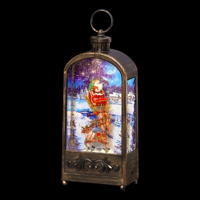 Santa in Sleigh Flying Over Snowy Village Water Spinner 28 cm Illuminated Festive Feature