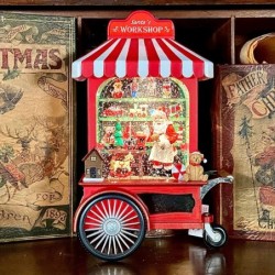 Santa Claus Toy Shop Cart Water Spinner 27 cm Illuminated Centrepiece
