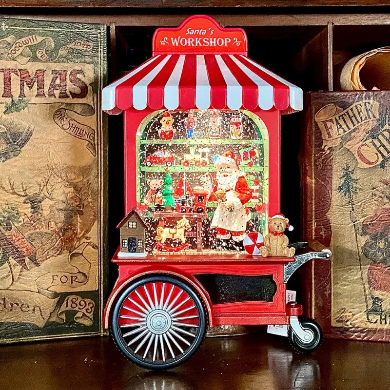 Santa Claus Toy Shop Cart Water Spinner 27 cm Illuminated Centrepiece