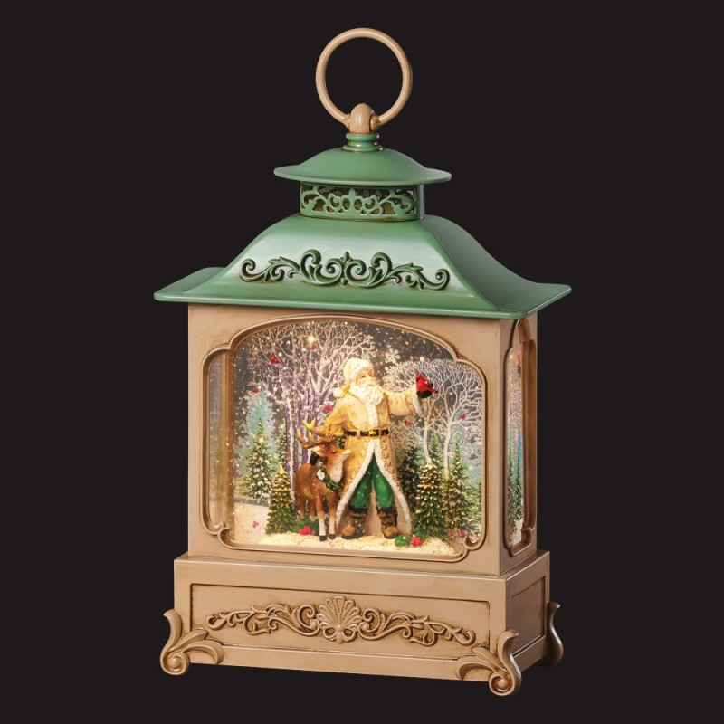 Green Cream Santa Water Spinner Lantern 30 cm Illuminated Christmas Centrepiece