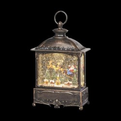 Santa and Sleigh Over Village Water Spinner Light-Up Lantern 27 cm