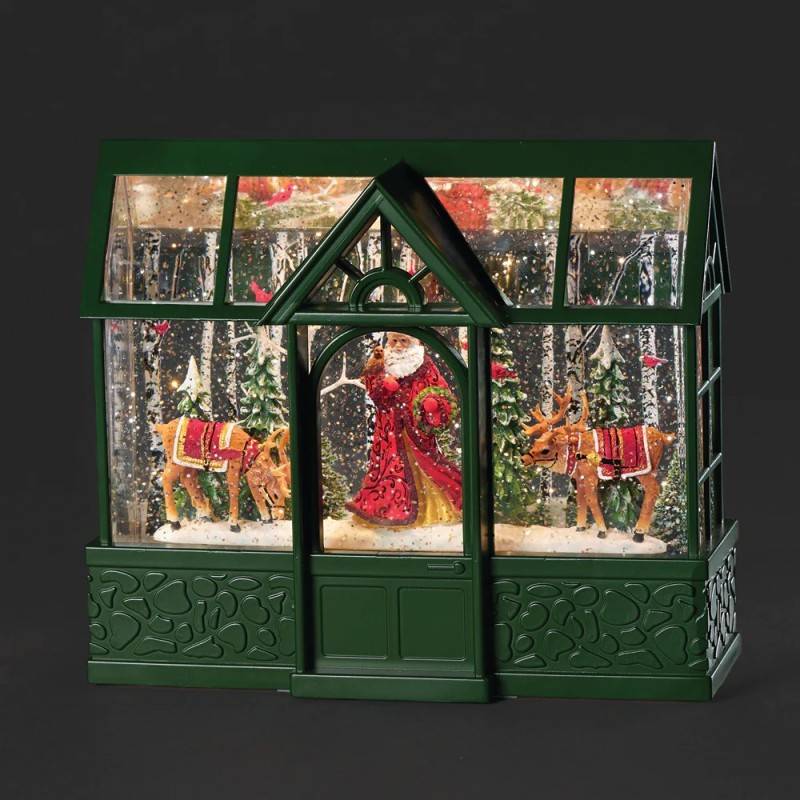 Santa Reindeer in Greenhouse Water Spinner 27 cm