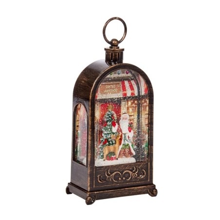 Santa's Workshop Light Up Lantern 27cm Vintage Bronze Christmas Decoration