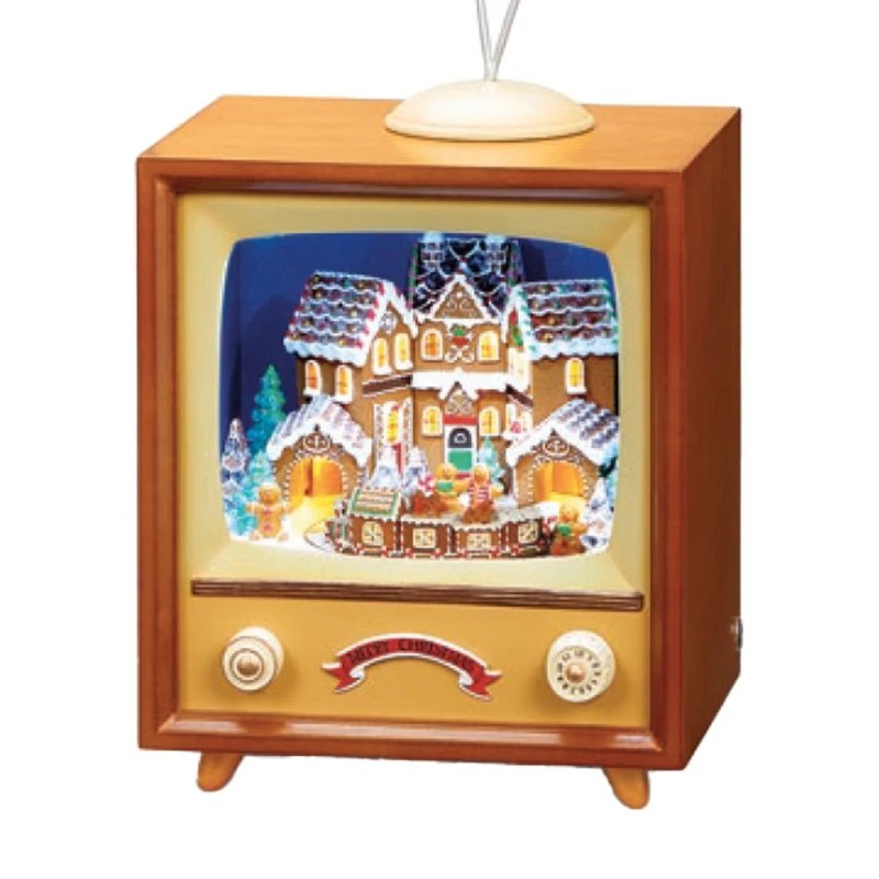 Retro Musical Moving Christmas Gingerbread Television Decoration 20 cm