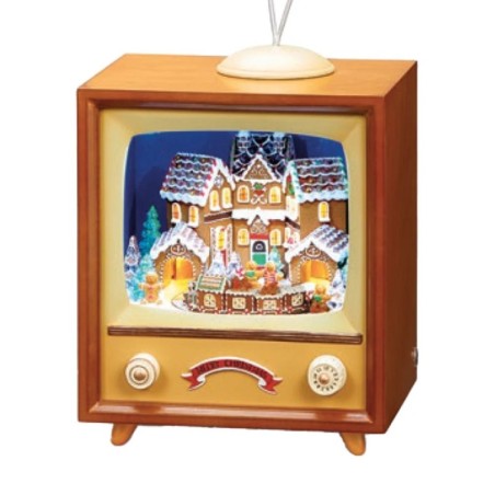 Retro Musical Moving Christmas Gingerbread Television Decoration 20 cm