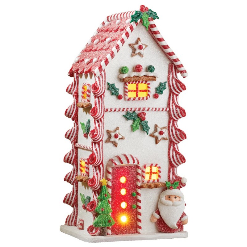 Tall Light-Up Gingerbread House with Santa 29 cm of Festive Glow