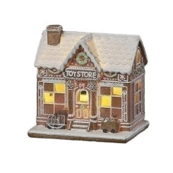 Lighted Gingerbread Toy Store Resin Christmas Village Building 15cm