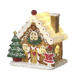 Light-Up Gingerbread House with Tree Gingerbread Girl
