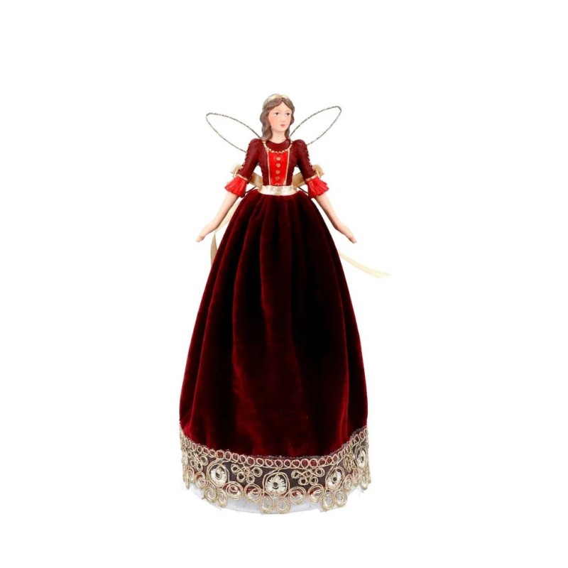 Gisela Graham Red Velvet Gold Lace Fairy Tree Topper