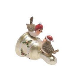 Robins On A Gold Bell Figurine
