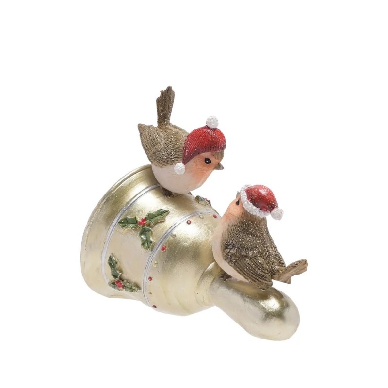 Robins On A Gold Bell Figurine