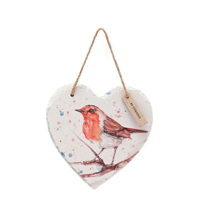 Christmas Meg Hawkins Slate Hanging Heart Robin