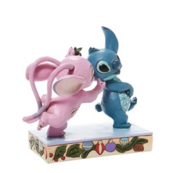 Jim Shore Mistletoe Kiss Stitch and Angel with Mistletoe Figurine