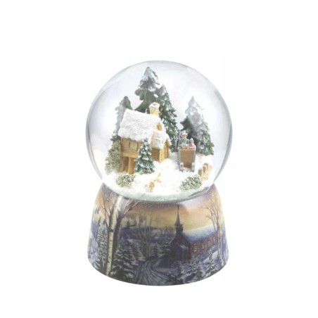 Snow Globe Wooden House Sleigh