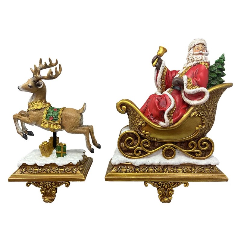 Pair of Luxury Santa Claus Reindeer Stocking Hangers