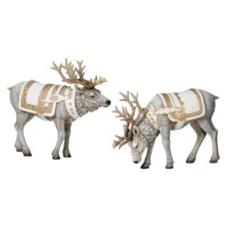 Large Pair of White Gold Magnificent Reindeer 30 cm of Festive Elegance