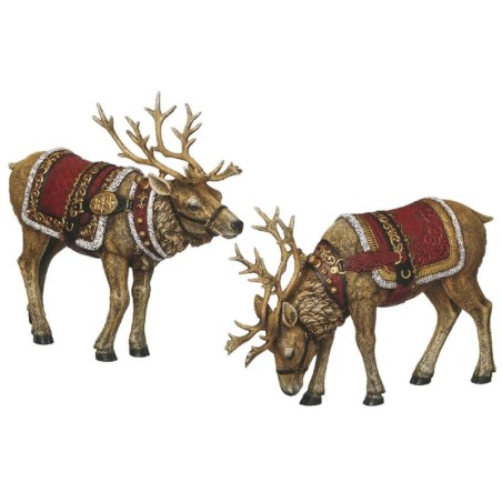 Large Pair of Red Gold Magnificent Reindeer 30 cm of Festive Majesty
