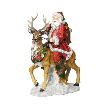 Poinsettia Santa Riding Reindeer Figure 31 cm of Festive Grandeur